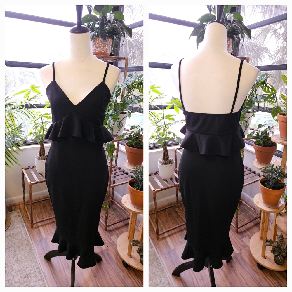 Black Peplum Midi Dress (Size M)